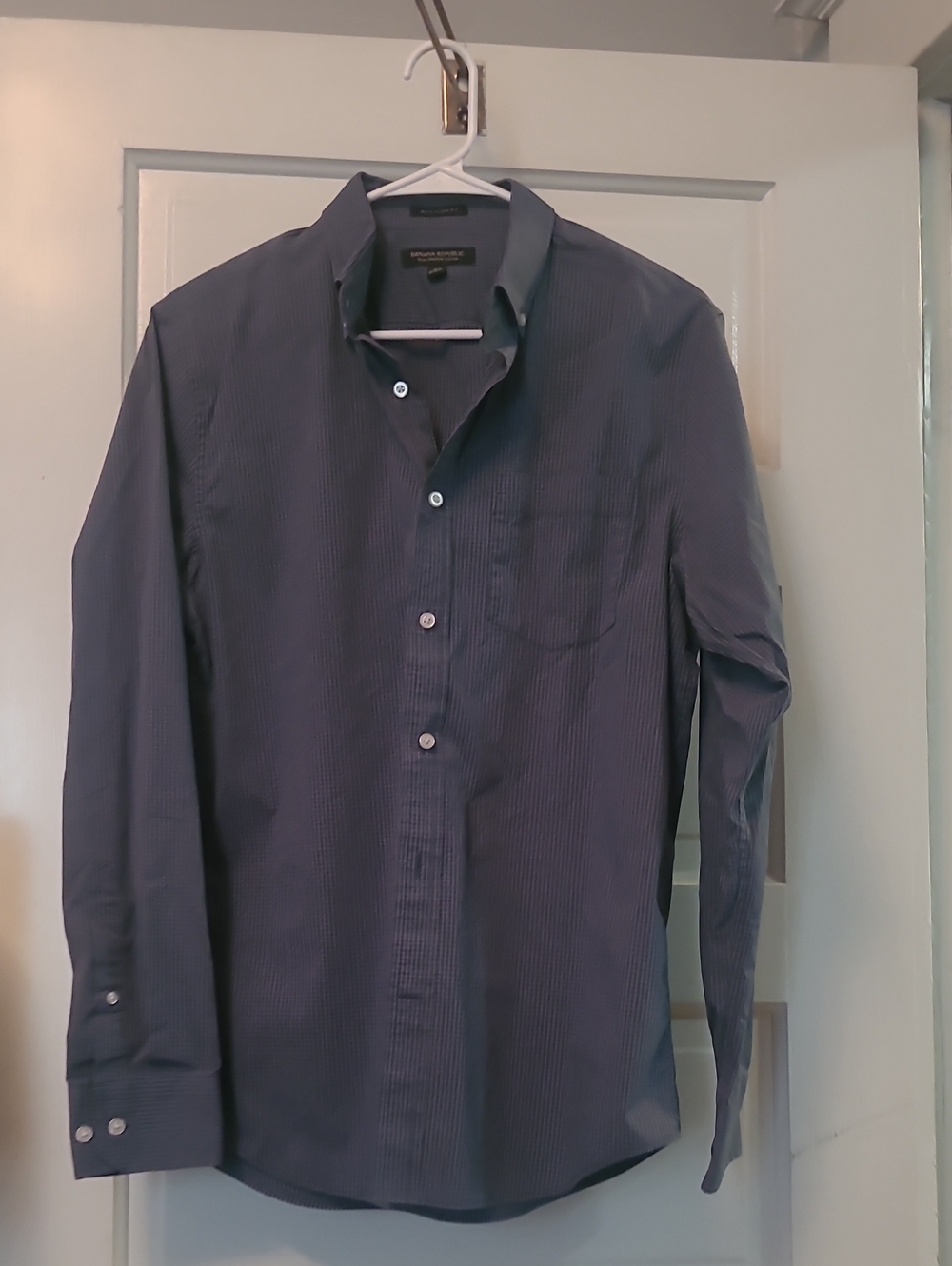 Banana Republic Navy Pinstripe Check Dress Tech Shirt